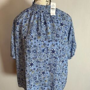 LOFT Bubble Sleeve Blue Top . Small.
